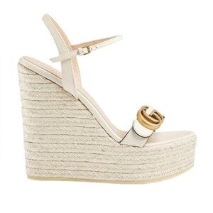 GUCCI Lifford Calfskin Aitana Espadrille Platform 130mm Wedges 42 Mystic White